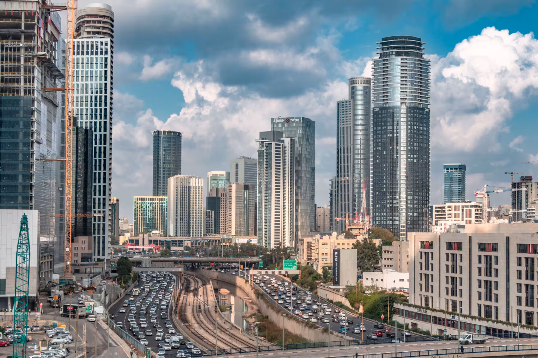 Tel Aviv skyline above the Ayalon highway